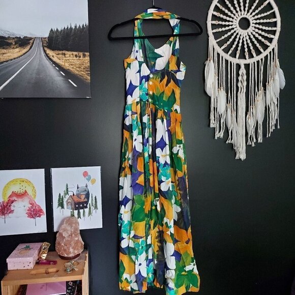 𝅺VINTAGE Floral Crossed Back Halter Dress - Picture 14 of 16